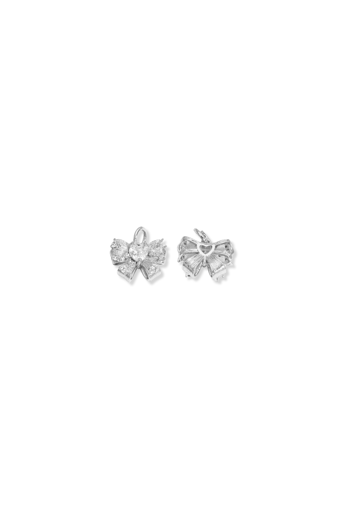 3D Cut-Out Cubic Zirconia Heart Bow Charm