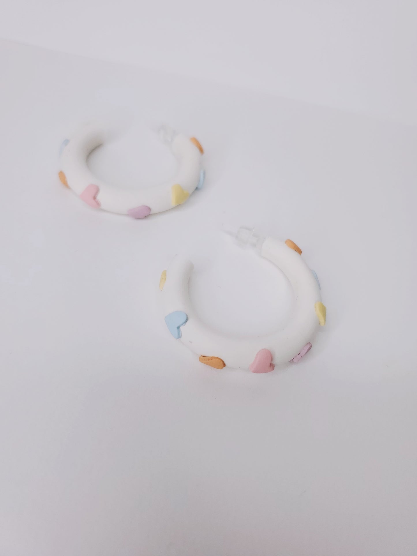 Handmade Pastel Rainbow Candy Conversation Heart Hypoallergenic Hoop Clay Earrings