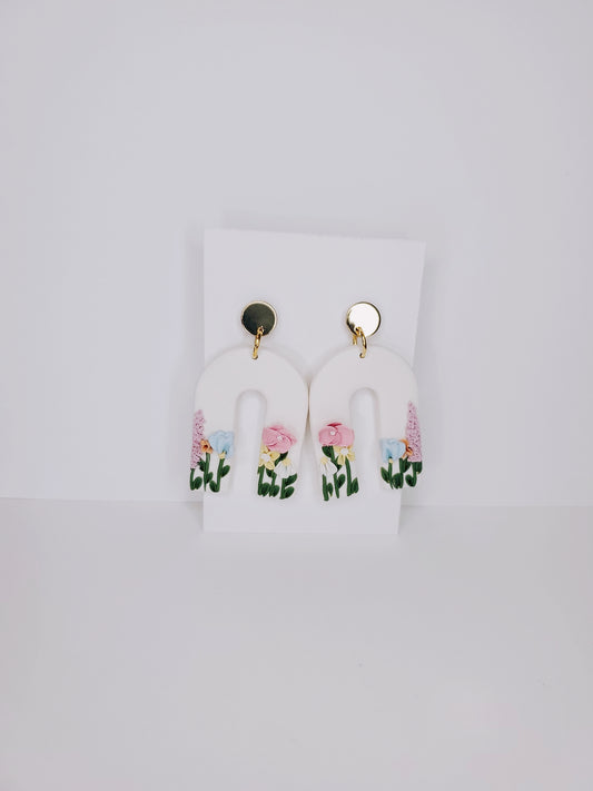 Handmade Pastel Flower Arch Clay Earrings in Multi