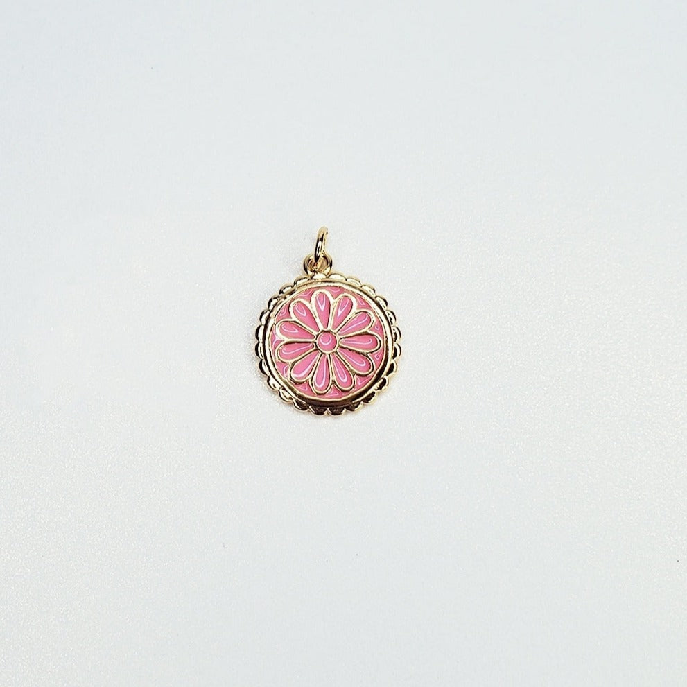 Gold Filled Enamel Flower Coin Charm