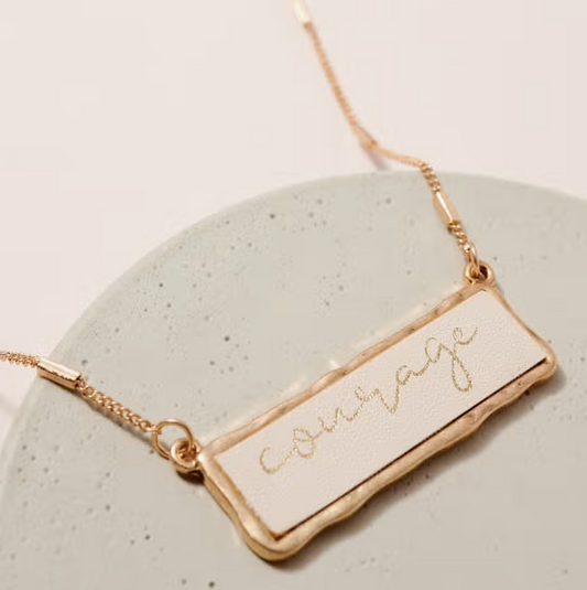 Courage Inspirational PU Faux Leather Charm 18" Gold Plated Necklace