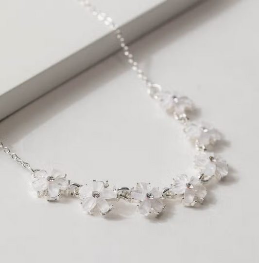 Floral Elegance Flower Charm 14" Necklace in Silver