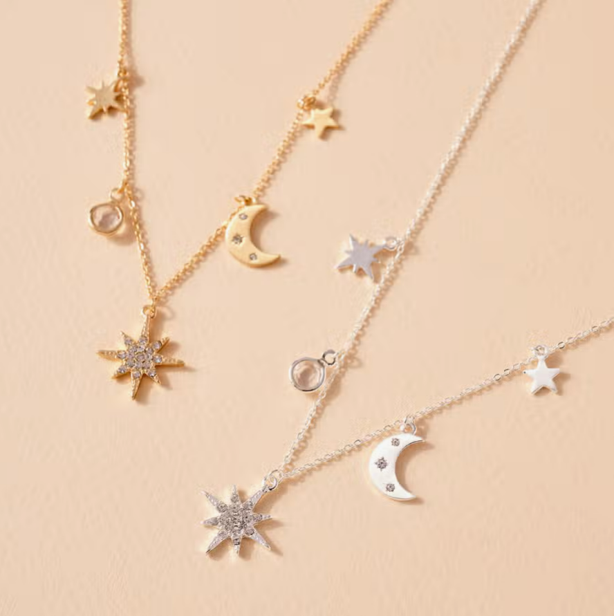 Nova Celestial Charm 16" Plated Necklace in Gold & Silver