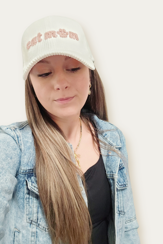 "Cat Mom" Corduroy Chenille Patch Adjustable Baseball Cap
