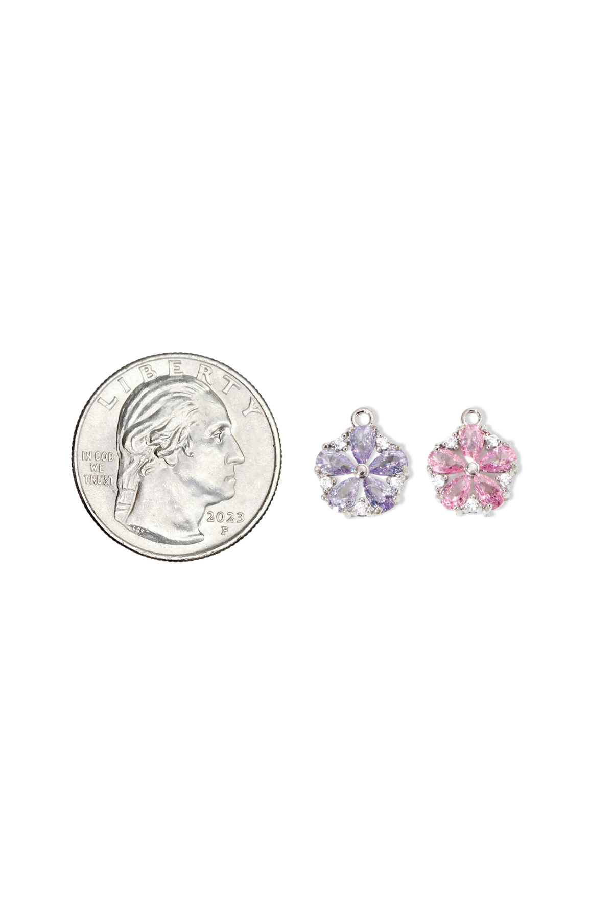 Cubic Zirconia Crystal Flower Charm in Silver