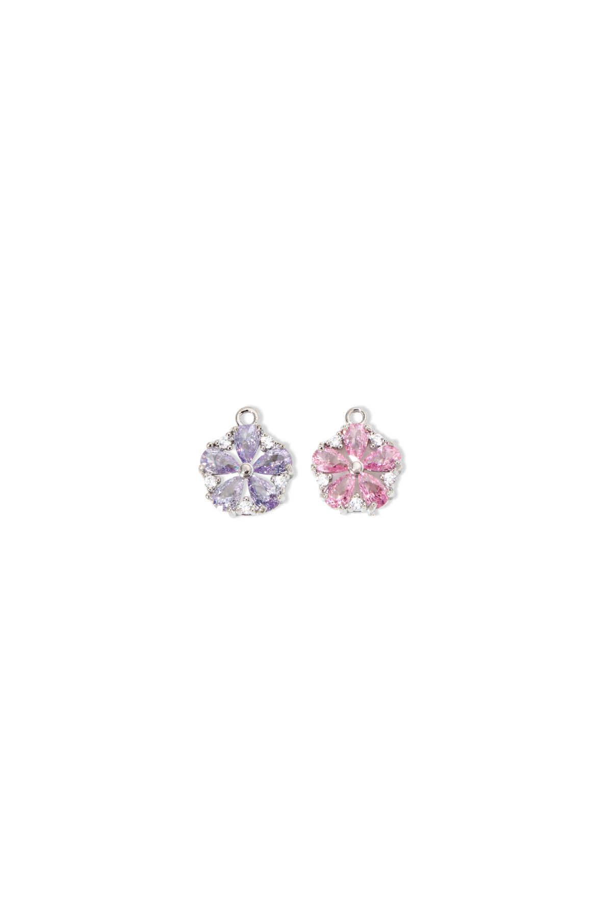 Cubic Zirconia Crystal Flower Charm in Silver