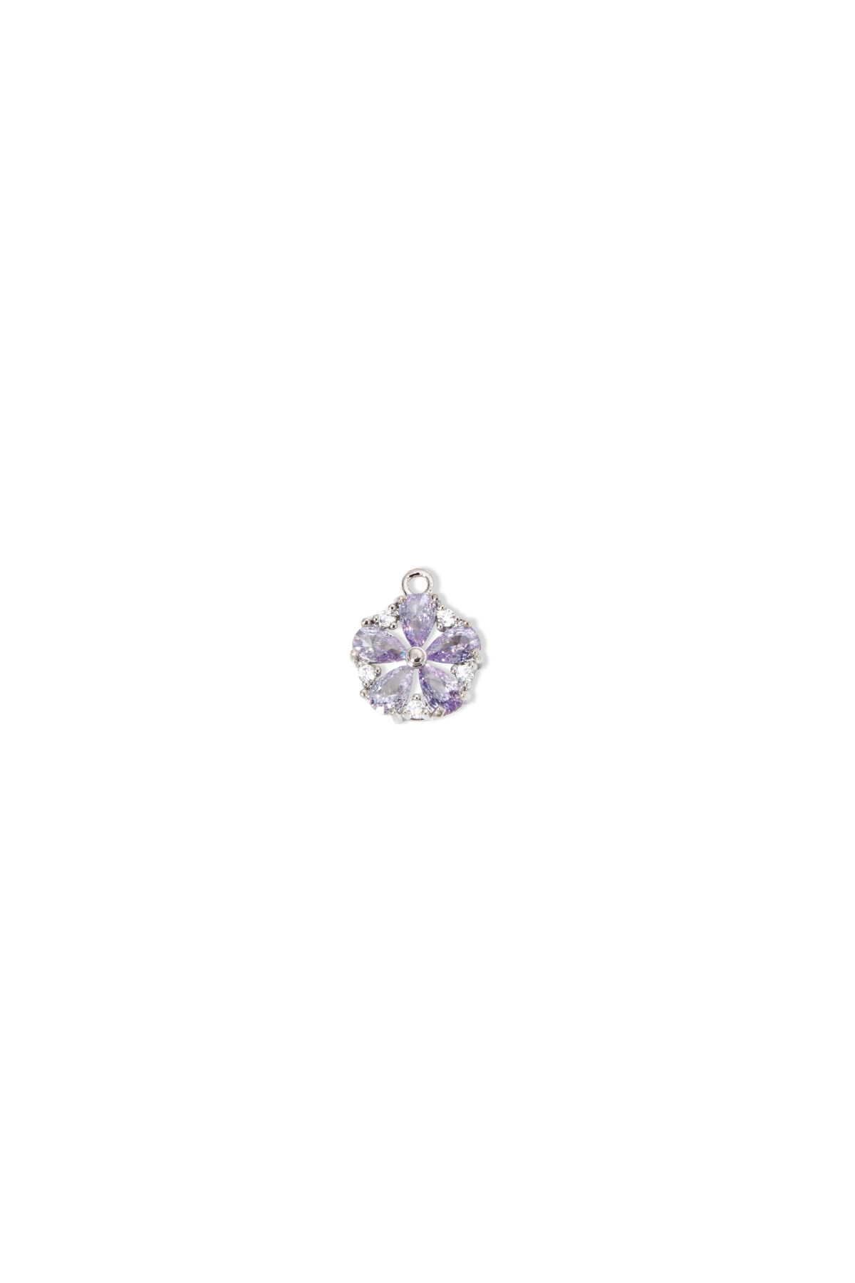 Cubic Zirconia Crystal Flower Charm in Silver