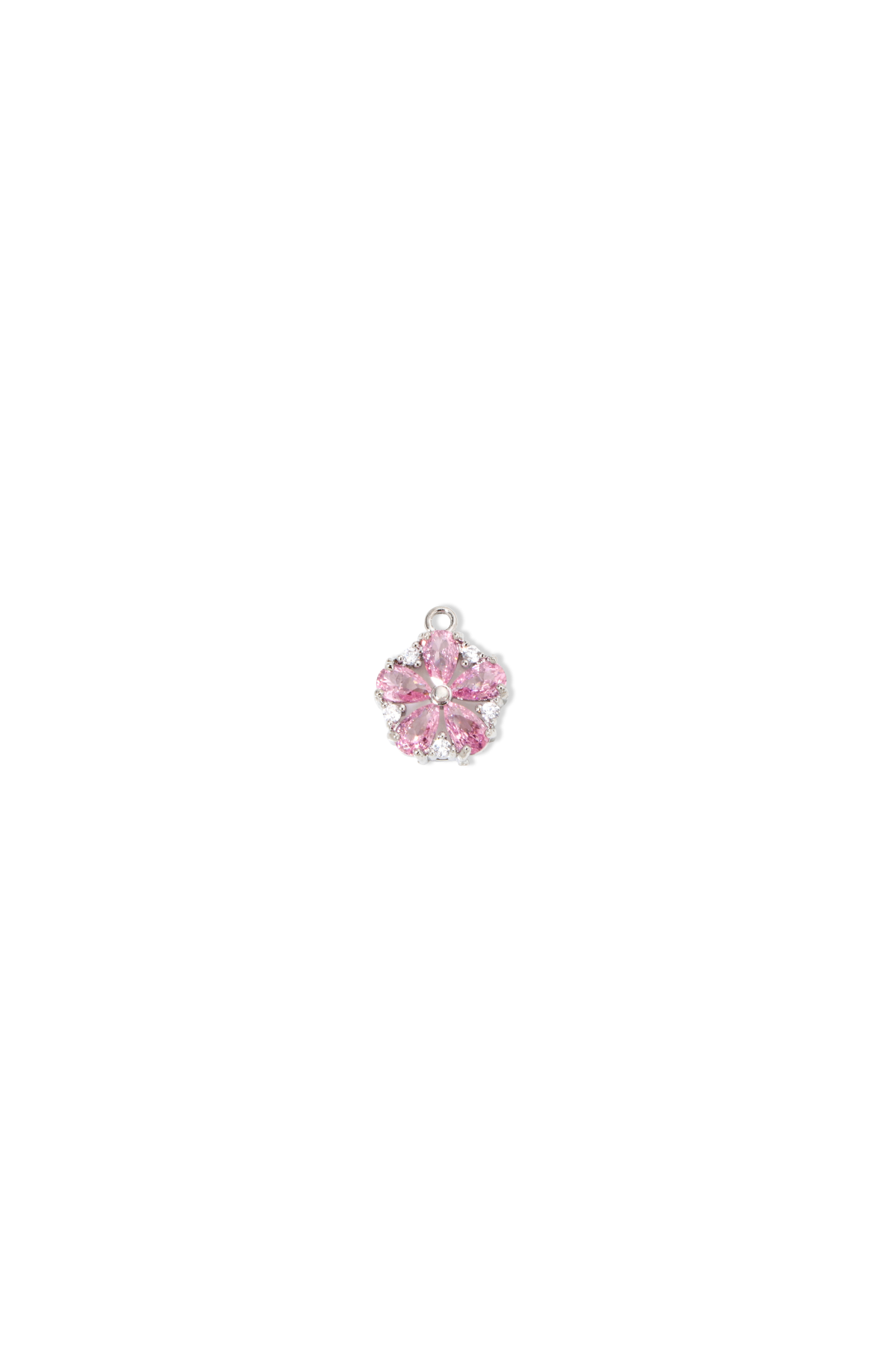 Cubic Zirconia Crystal Flower Charm in Silver