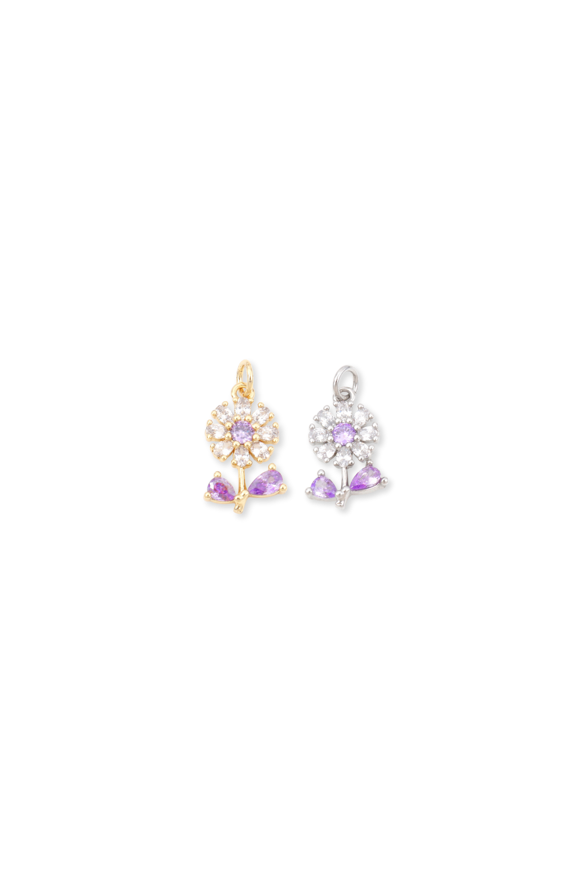 Cubic Zirconia Purple Crystal Flower Charm
