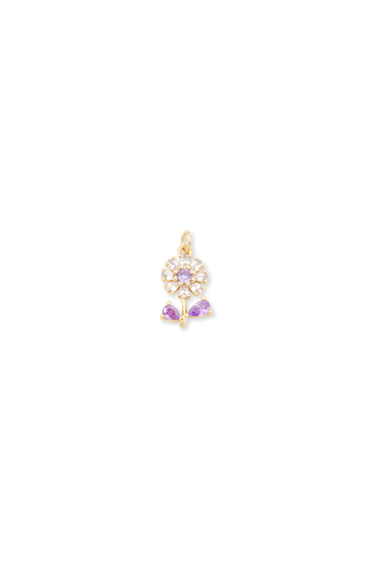 Cubic Zirconia Purple Crystal Flower Charm