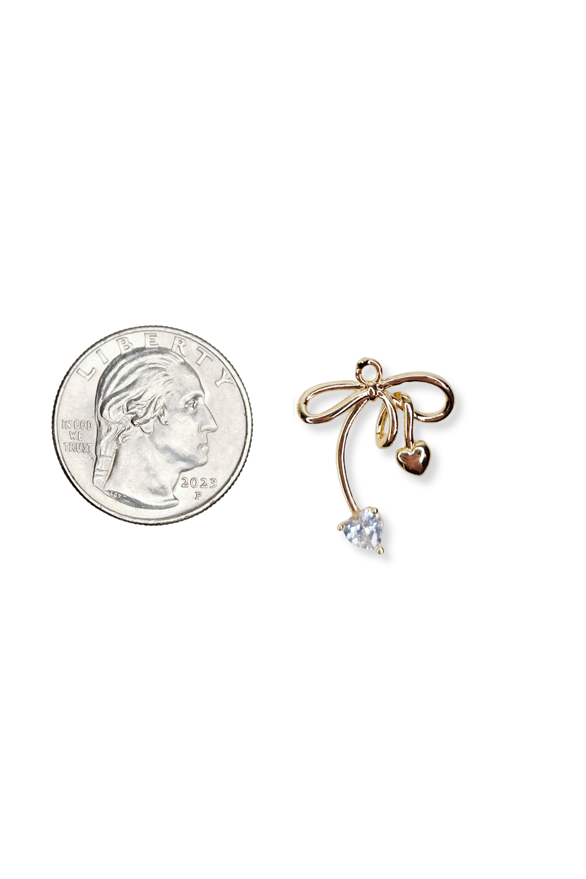 Cubic Zirconia Heart Accent Knot Bow Charm