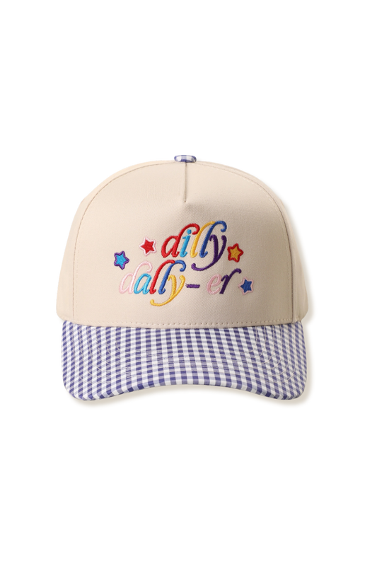 Dilly Dally-er Embroidered Gingham Brim Canvas Hat