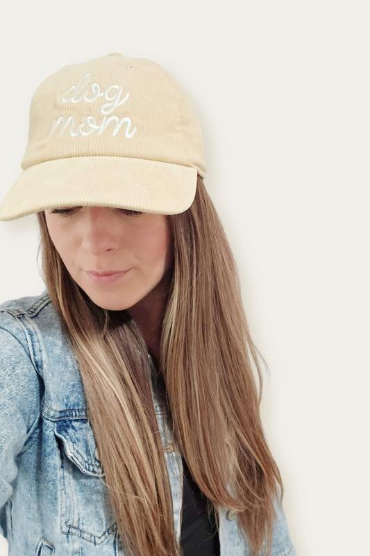 "Dog Mom" Corduroy Embroidered Adjustable Baseball Cap