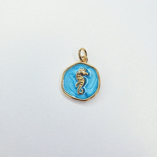 18K Real Gold Plated Enamel Seahorse Charm