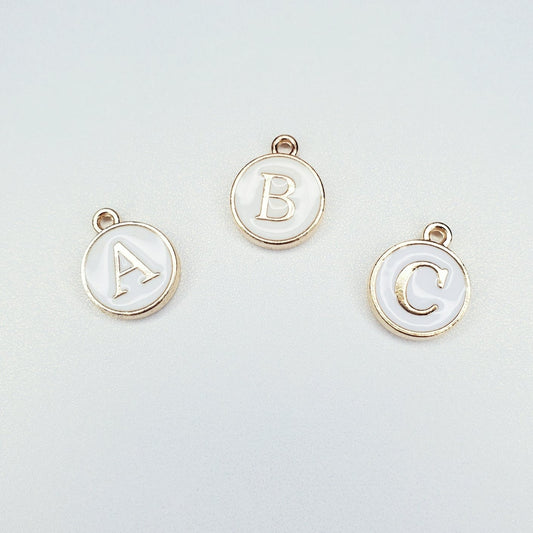 Round White Enamel Initial Charm