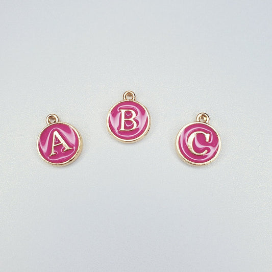 Round Pink Enamel Initial Charm