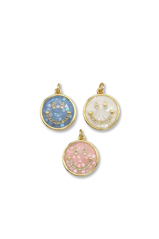 Gold Filled CZ Pave Smiley Charm with Mother of Pearl