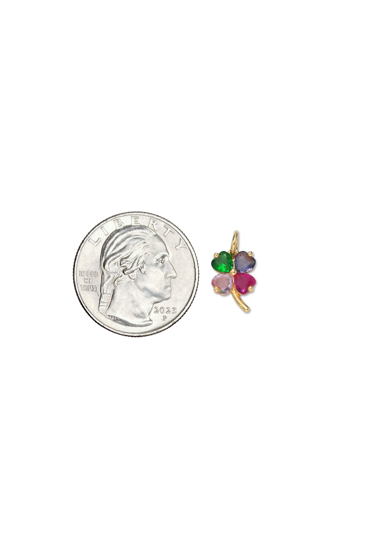 Gold Filled Colorful CZ Four-Leaf Clover Charm