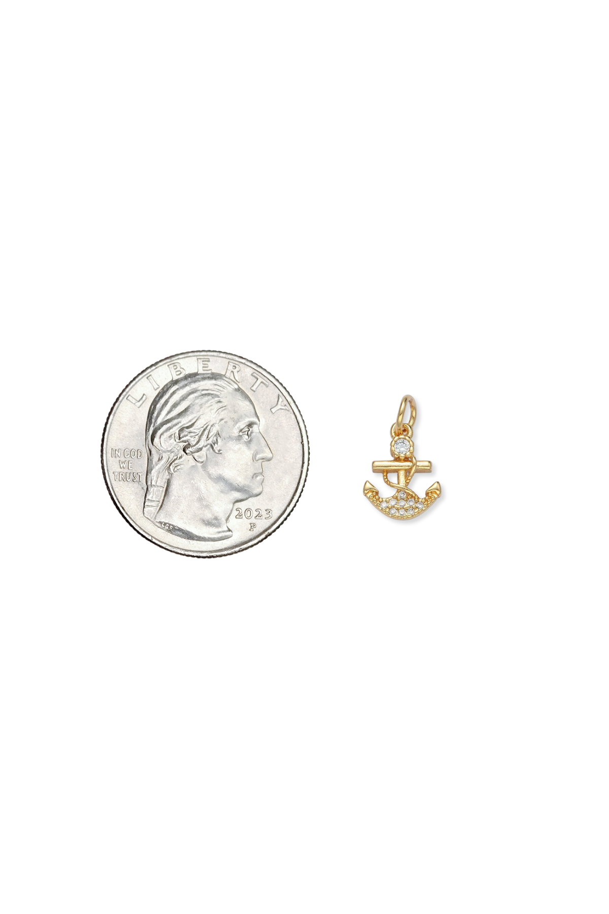 Gold Filled Dainty CZ Accent Nautical Anchor Charm