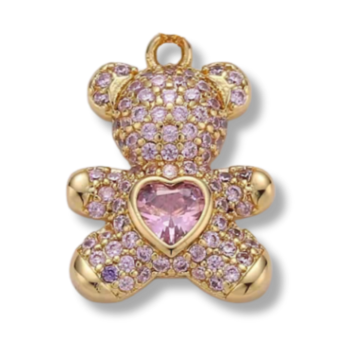 Gold Filled Large CZ Micro Pave Teddy Bear Charm