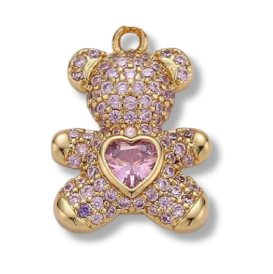 Gold Filled Large CZ Micro Pave Teddy Bear Charm