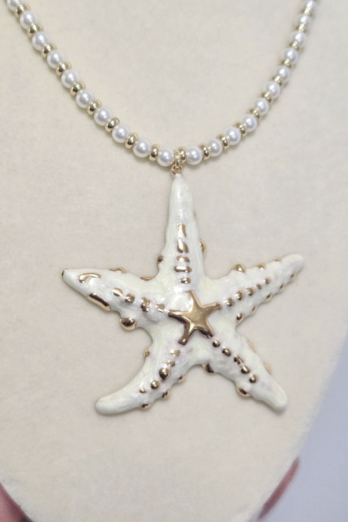 Golden Starfish Fresh Water Pearl 16" Statement Necklace