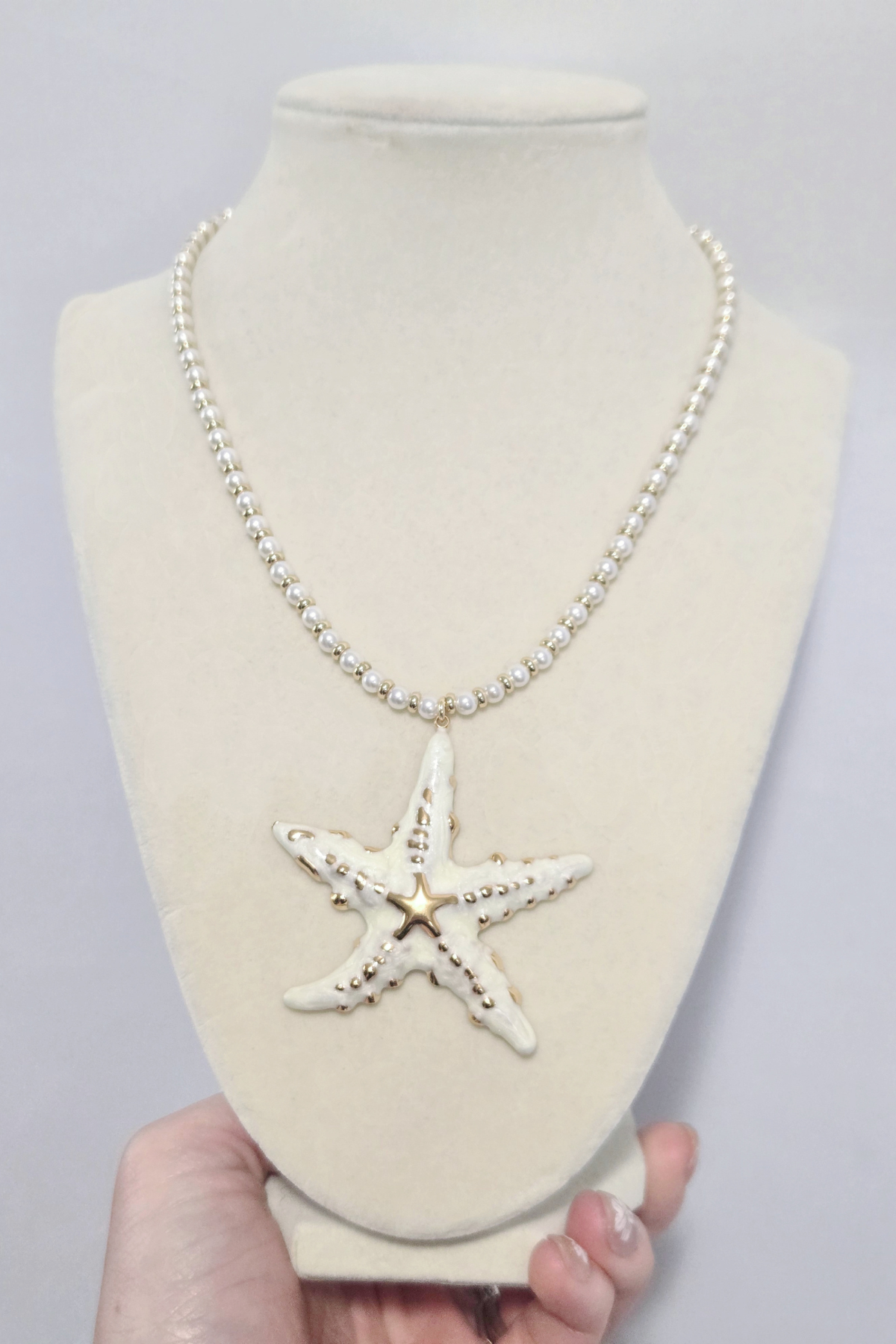 Golden Starfish Fresh Water Pearl 16" Statement Necklace