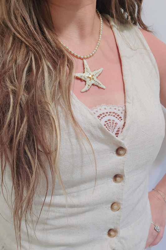 Golden Starfish Fresh Water Pearl 16" Statement Necklace