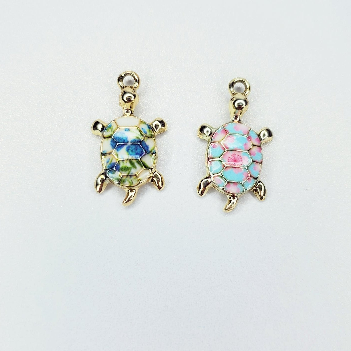 Enamel Floral Shell Sea Turtle Charm