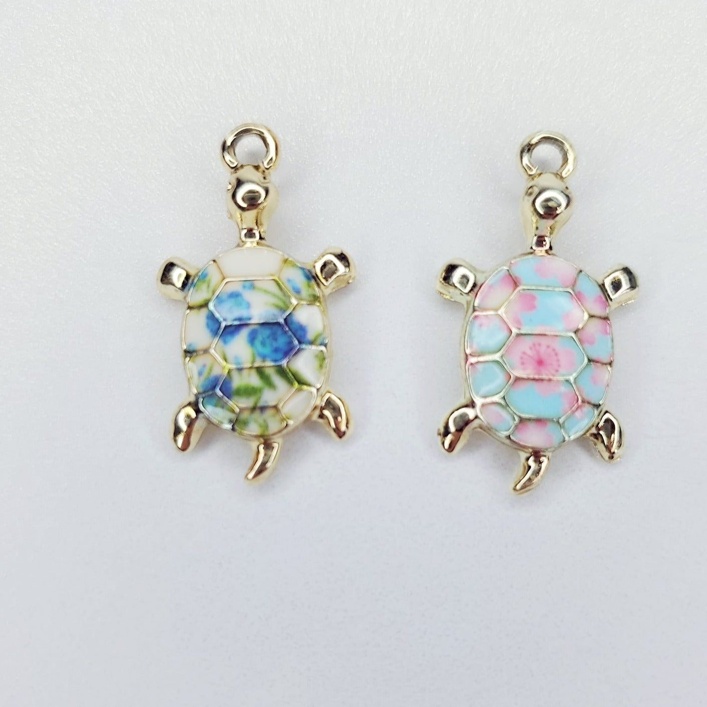 Enamel Floral Shell Sea Turtle Charm