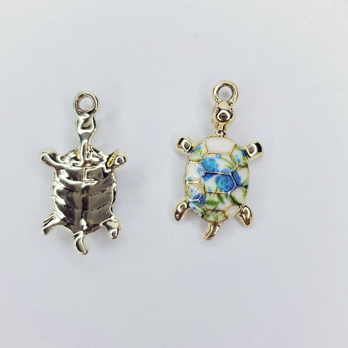 Enamel Floral Shell Sea Turtle Charm