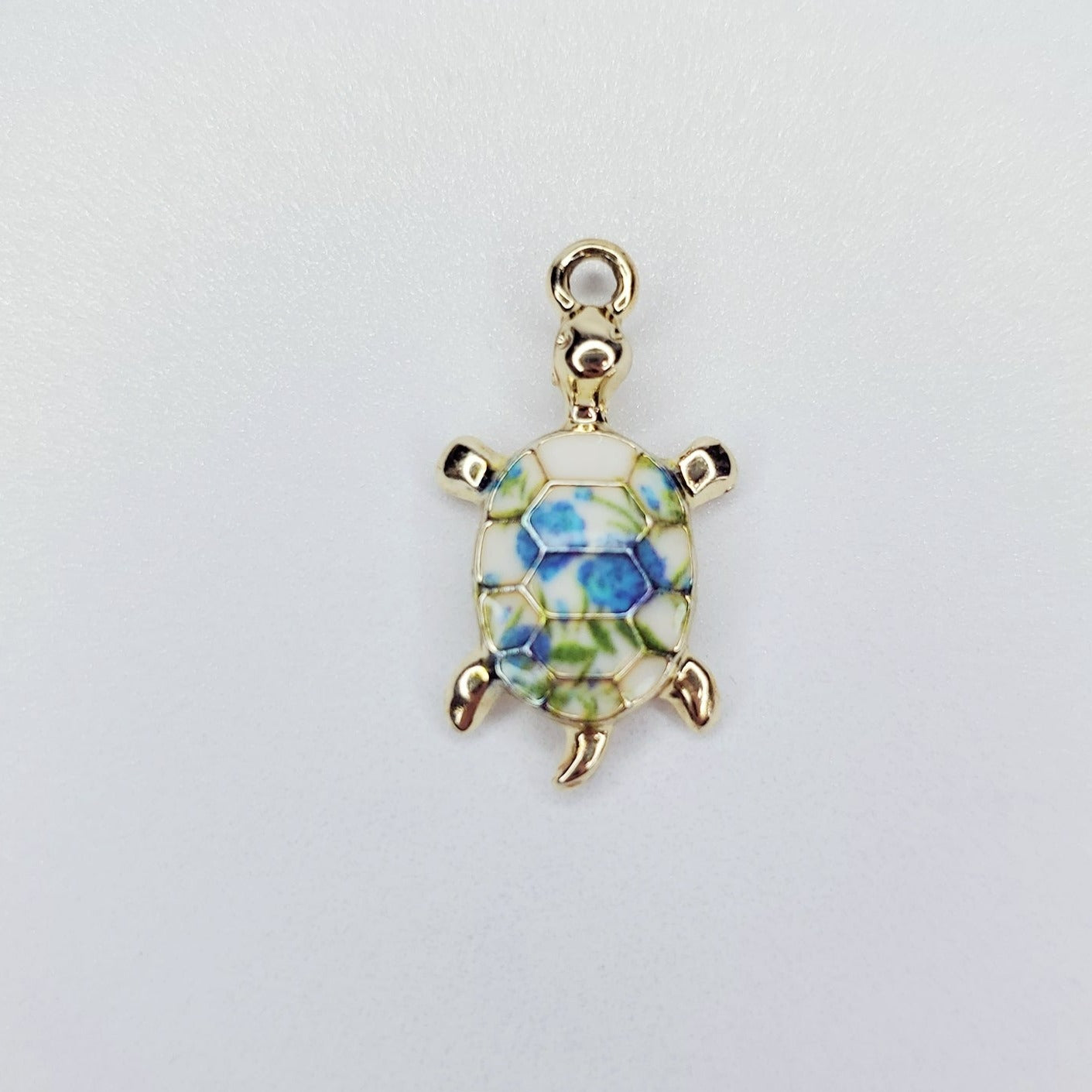 Enamel Floral Shell Sea Turtle Charm