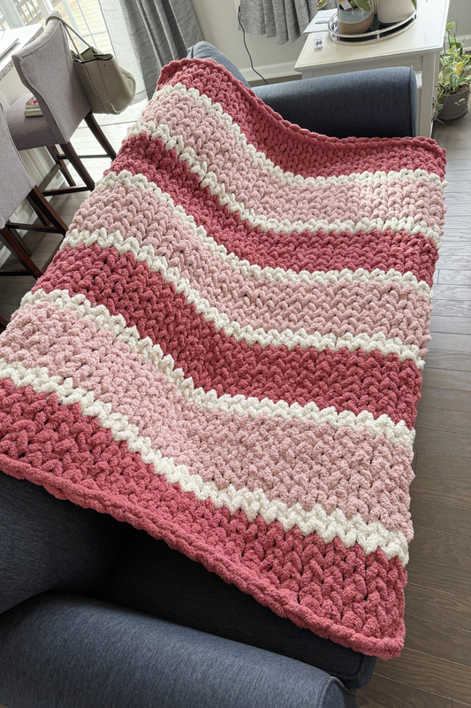 Twisted Threads Handmade Blanket- Pink & Red Stripe