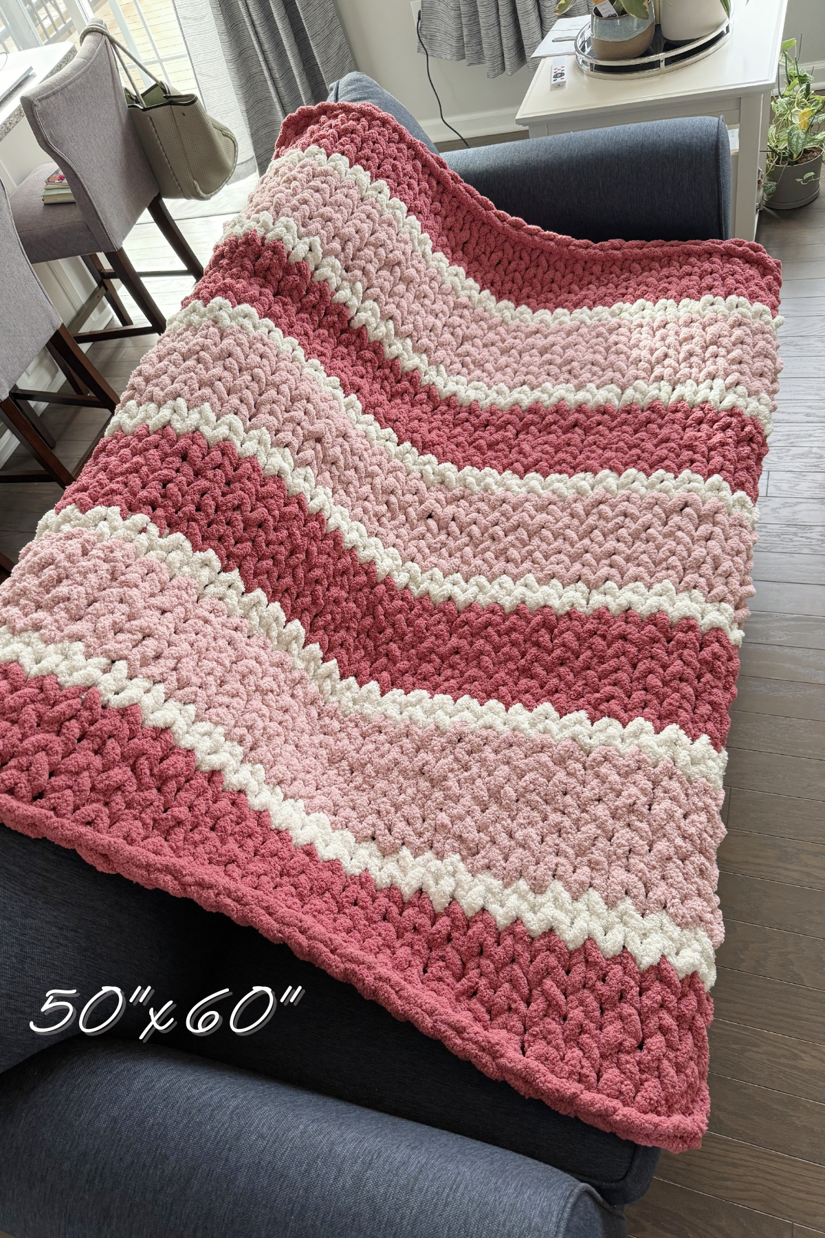 Twisted Threads Handmade Blanket- Pink & Red Stripe