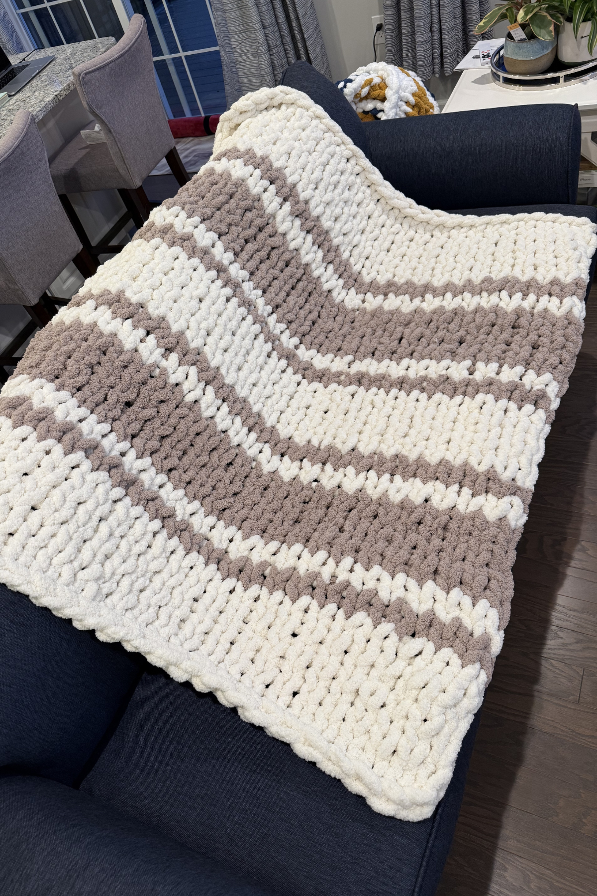 Twisted Threads Handmade Blanket- Tan & Cream Stripe