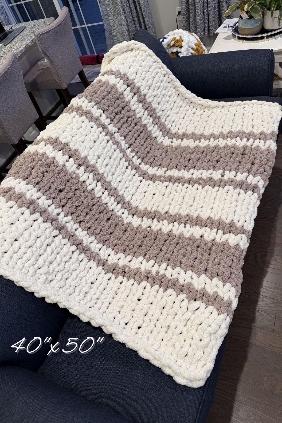Twisted Threads Handmade Blanket- Tan & Cream Stripe