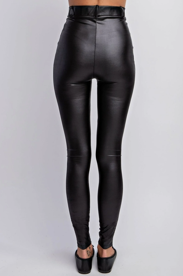 Scarlett Women's Solid Stretch Faux Leather Pant Legging in Black