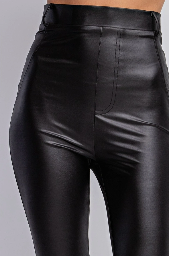 Scarlett Women's Solid Stretch Faux Leather Pant Legging in Black