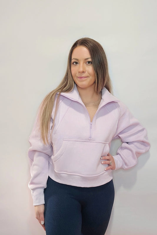 Comfortable & Cute Cropped Half-Zip Pocket Pullover