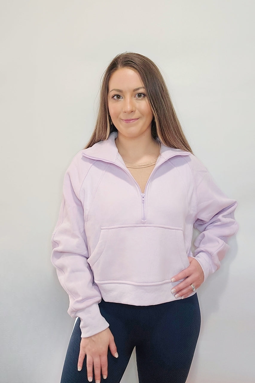 Comfortable & Cute Cropped Half-Zip Pocket Pullover