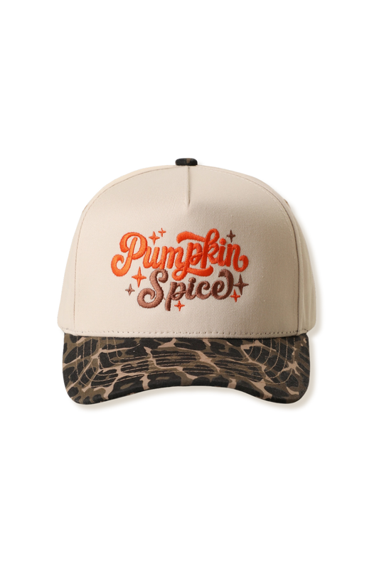 Coming Soon! Leopard Pumpkin Spice Embroidered Pattern Brim Canvas Hat