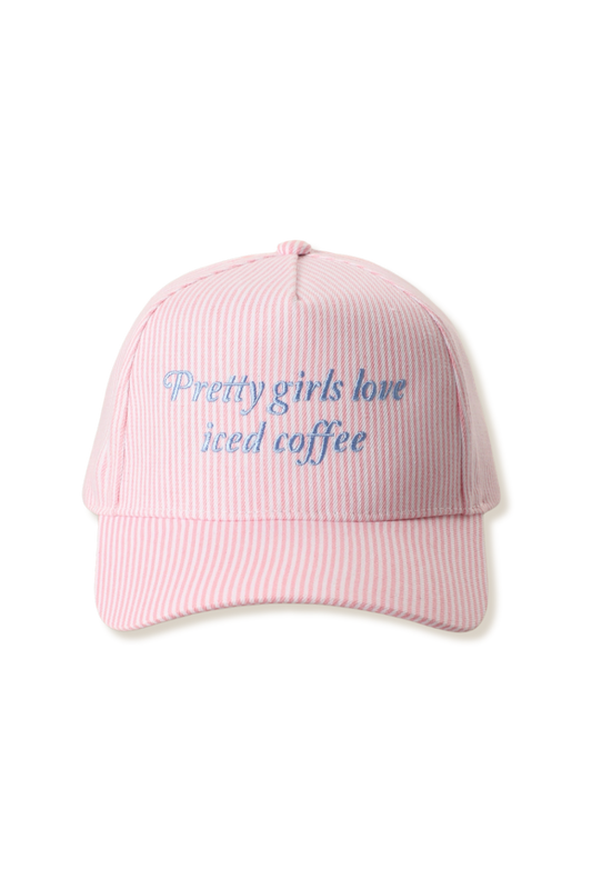 Pretty Girls Love Iced Coffee Embroidered Seersucker Canvas Hat