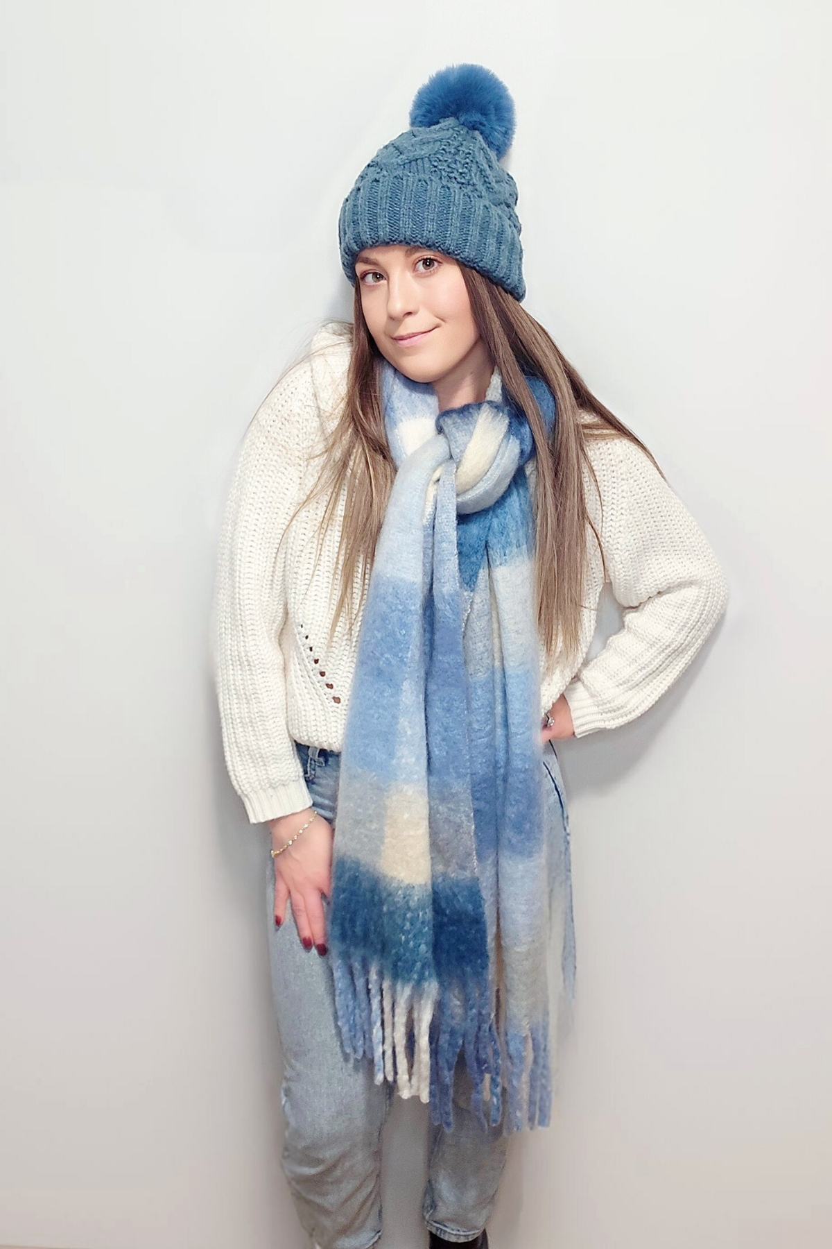 Pretty in Plaid Colorful Plaid Tassel Scarf in Bright Blue