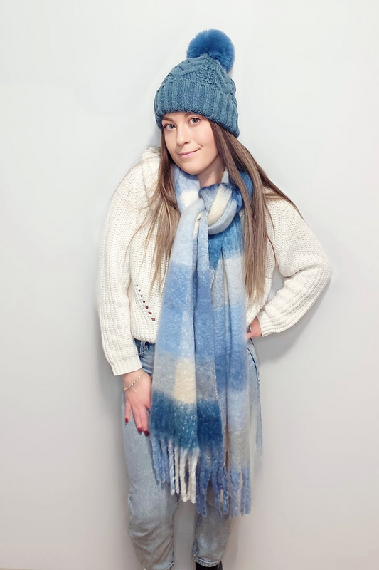 Pretty in Plaid Colorful Plaid Tassel Scarf in Bright Blue