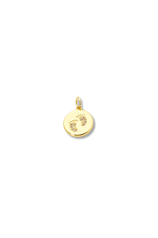 Round CZ Micro Pave Baby Footprints Charm