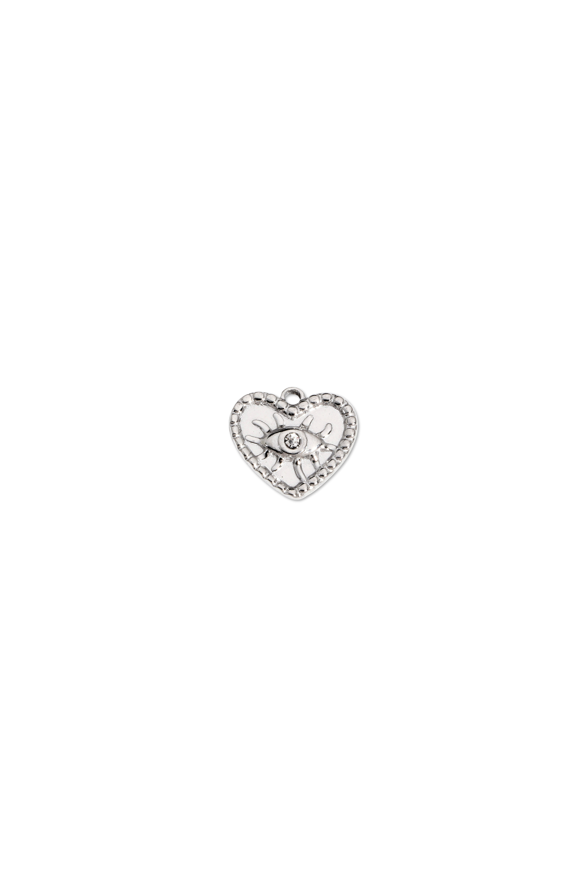 Stainless Steel CZ Accent Eye Heart Charm