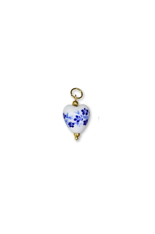 Stainless Steel Ceramic Floral Heart Beaded Charm B949594