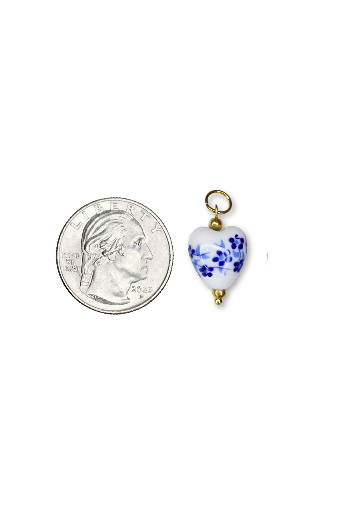 Stainless Steel Ceramic Floral Heart Beaded Charm B949594