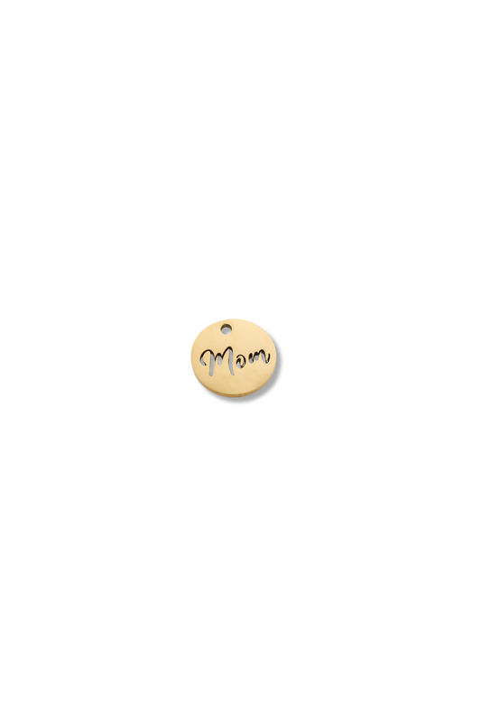 Stainless Steel Disk Cut-Out Cursive Mom Charm
