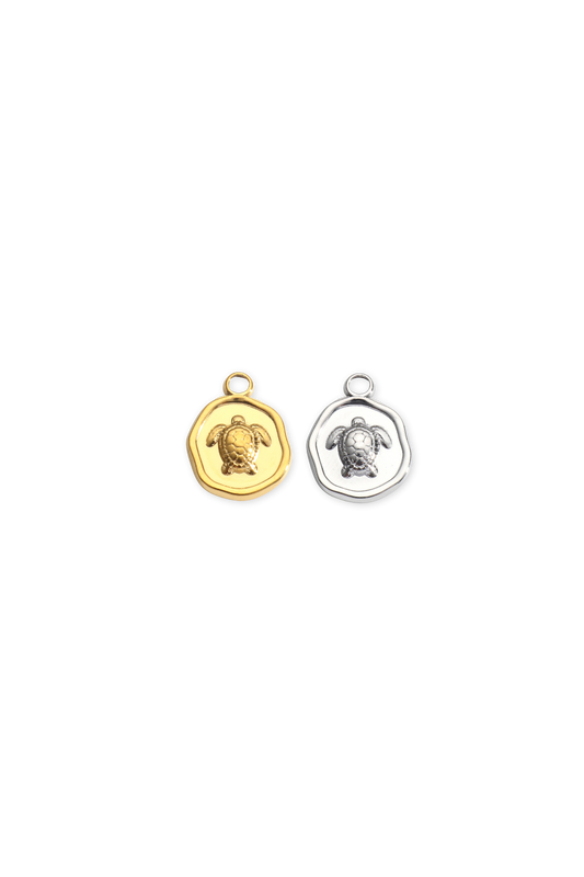 Stainless Steel Disk Turtle Charm